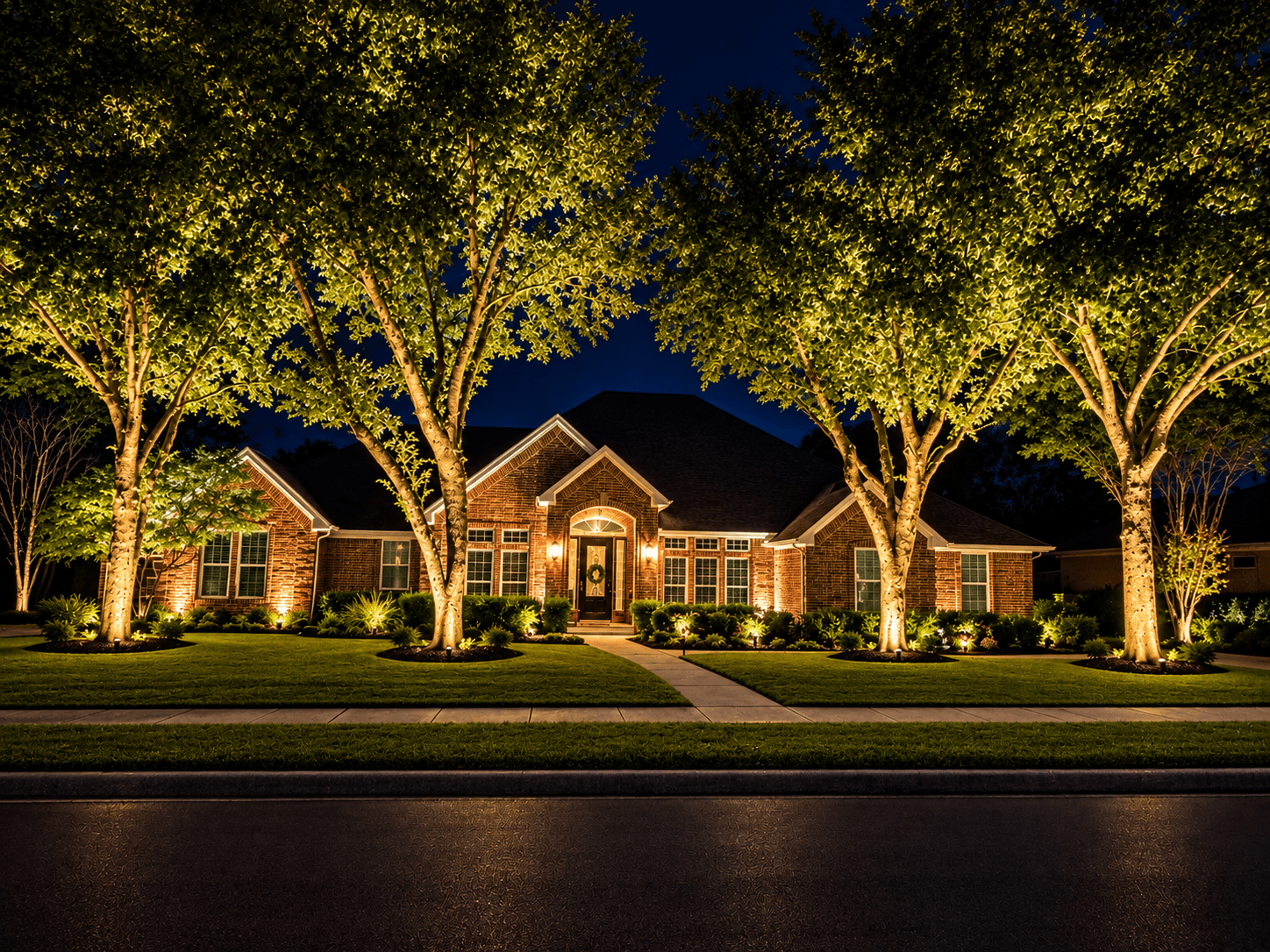 Oak-lined ranch landscape lighting project