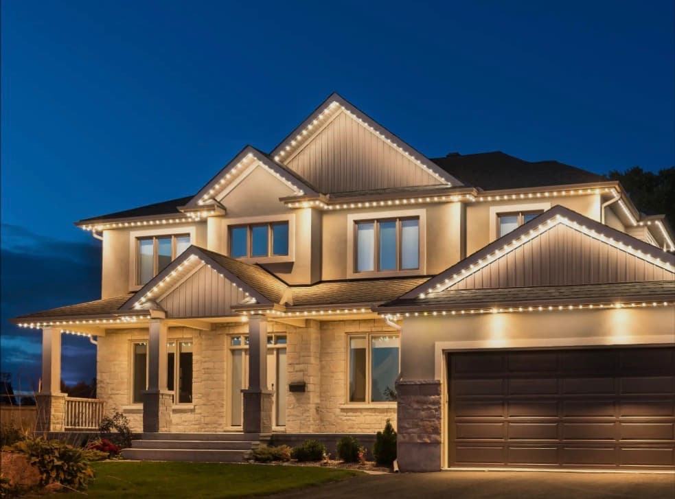 Stone two-story permanent trim lighting project