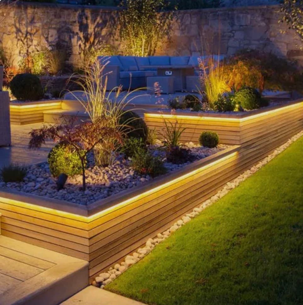 Terraced garden landscape lighting project